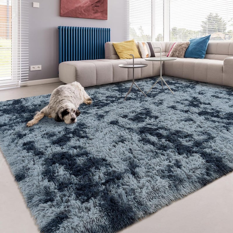 Softlife Area Rug for Living Room, Fluffy Shag Plush 6x9 Blue Rugs for Bedroom Girls Kids, Shaggy Soft Fuzzy Tie Dyed Large Carpet for Dorm Bedside Ultra Cozy Non-Slip Indoor Decor - Image 1